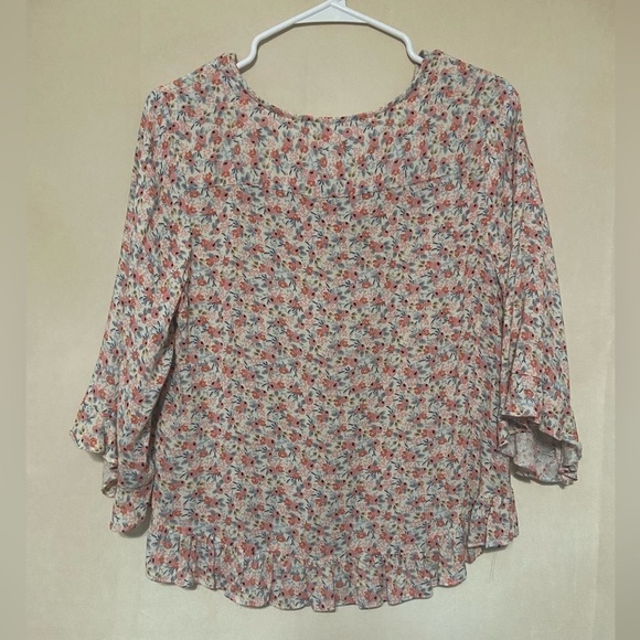 Cynthia Rowley women's S 100% viscose rose print ruffle sleeve & hem top EUC - Picture 4 of 7